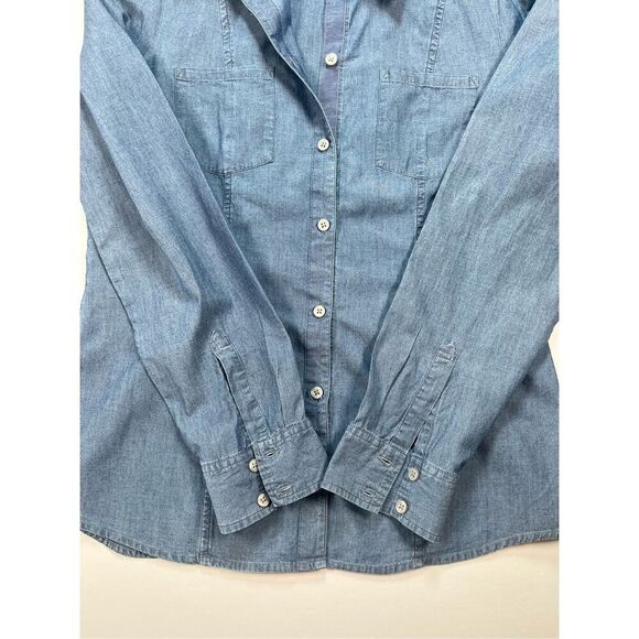 Banana Republic Long Slv Grosgrain Placket Chambray Collared Button Down Size 12 - Picture 4 of 13